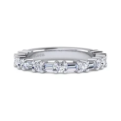 Discount Gabriel & Co. Mercier - 14K White Gold Baguette and Round Diamond Anniversary Band - 1.05 ct