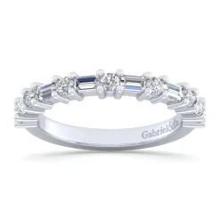Discount Gabriel & Co. Mercier - 14K White Gold Baguette and Round 13 Stone Diamond Anniversary Band - 0.8 ct