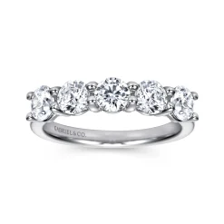Hot Gabriel & Co. Messina - 14K White Gold Round 5 Stone Shared Prong Diamond Anniversary Band - 1.9 ct