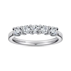 Clearance Gabriel & Co. Messina - 14K White Gold Round 5 Stone Shared Prong Diamond Anniversary Band - 0.5 ct