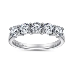 Outlet Gabriel & Co. Messina - 14K White Gold Round 5 Stone Shared Prong Diamond Anniversary Band - 1.2 ct