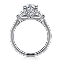 New Gabriel & Co. Miami - 14K White Gold Oval Three Stone Lotus Diamond Engagement Ring