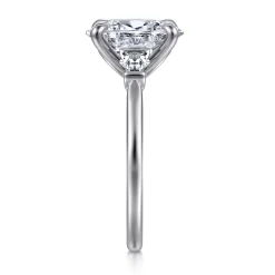 New Gabriel & Co. Miami - 14K White Gold Oval Three Stone Lotus Diamond Engagement Ring