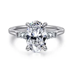 New Gabriel & Co. Miami - 14K White Gold Oval Three Stone Lotus Diamond Engagement Ring