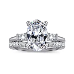 New Gabriel & Co. Miami - 14K White Gold Oval Three Stone Lotus Diamond Engagement Ring