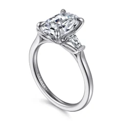 New Gabriel & Co. Miami - 14K White Gold Oval Three Stone Lotus Diamond Engagement Ring