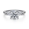 Clearance Gabriel & Co. Miami - 14K White Gold Round Three Stone Lotus Diamond Engagement Ring