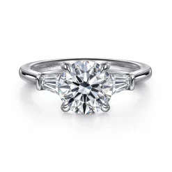 Clearance Gabriel & Co. Miami - 14K White Gold Round Three Stone Lotus Diamond Engagement Ring