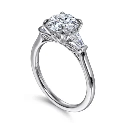 Clearance Gabriel & Co. Miami - 14K White Gold Round Three Stone Lotus Diamond Engagement Ring