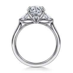 Clearance Gabriel & Co. Miami - 14K White Gold Round Three Stone Lotus Diamond Engagement Ring