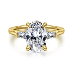 Online Gabriel & Co. Miami - 14K Yellow Gold Oval Three Stone Lotus Diamond Engagement Ring