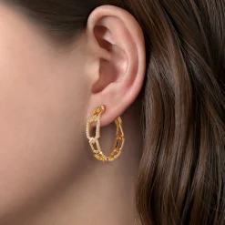 Hot Gabriel & Co. 30mm 14K Yellow Gold Diamond Link Geometric Hoops Earrings