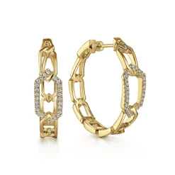 Hot Gabriel & Co. 30mm 14K Yellow Gold Diamond Link Geometric Hoops Earrings