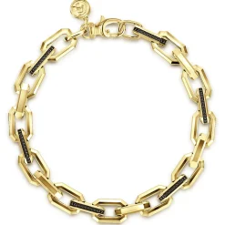 Outlet Gabriel & Co. 9mm 14K Yellow Gold Faceted Men's Hollow Chain Black Diamond Bracelet