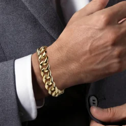 Hot Gabriel & Co. 14mm 14K Yellow Gold Hollow Classic Plain Men's Cuban Link Chain Bracelet