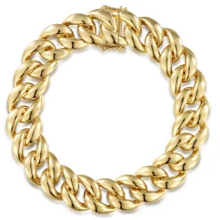Hot Gabriel & Co. 14mm 14K Yellow Gold Hollow Classic Plain Men's Cuban Link Chain Bracelet