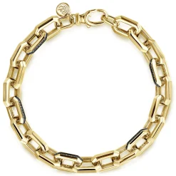 Online Gabriel & Co. 9mm 14K Yellow Gold Men's Hollow Faceted Chain Black Diamond Bracelet