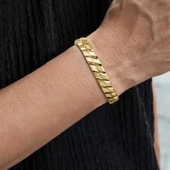 Best Gabriel & Co. 10mm 14K Yellow Gold Men's Hollow Herringbone Chain Bracelet