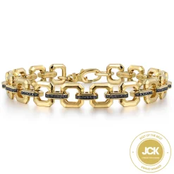 Outlet Gabriel & Co. 10mm 14k Yellow Gold Men's Hollow Link Chain Tennis Bracelet with Black Spinel Connectors