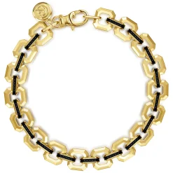 Best Gabriel & Co. 10mm 14k Yellow Gold Men's Hollow Link Chain Tennis Bracelet with Black Spinel Connectors