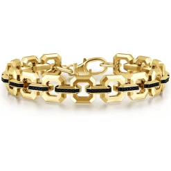 Hot Gabriel & Co. 10mm 14k Yellow Gold Men's Hollow Link Chain Tennis Bracelet with Black Spinel Connectors
