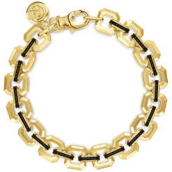Hot Gabriel & Co. 10mm 14k Yellow Gold Men's Hollow Link Chain Tennis Bracelet with Black Spinel Connectors