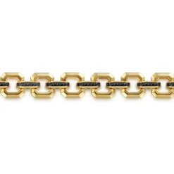 Hot Gabriel & Co. 10mm 14k Yellow Gold Men's Hollow Link Chain Tennis Bracelet with Black Spinel Connectors