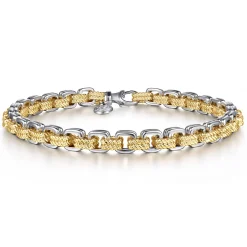 Hot Gabriel & Co. 6mm 14K Yellow-White Gold Two Tone Men's Solid Chain Bracelet