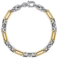 Hot Gabriel & Co. 6mm 925 Sterling Silver and 14K Yellow Gold Hollow Figaro Chain Bracelet