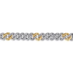 New Gabriel & Co. 7mm 925 Sterling Silver and 14K Yellow Gold Men's Solid Cuban Link Chain with Diamond Cut Bracelet