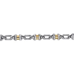 New Gabriel & Co. 7mm 925 Sterling Silver and 14K Yellow Gold Men's Solid Chain Bracelet Cylinder Spacer
