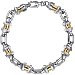 New Gabriel & Co. 7mm 925 Sterling Silver and 14K Yellow Gold Men's Solid Chain Bracelet Cylinder Spacer