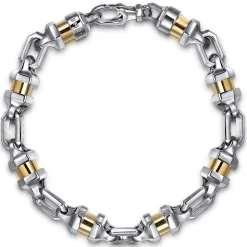 Clearance Gabriel & Co. 7mm 925 Sterling Silver and 14K Yellow Gold Men's Solid Chain Bracelet Cylinder Spacer