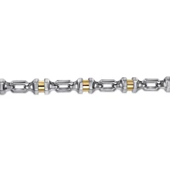 Clearance Gabriel & Co. 7mm 925 Sterling Silver and 14K Yellow Gold Men's Solid Chain Bracelet Cylinder Spacer