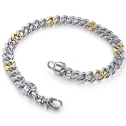 Sale Gabriel & Co. 7mm 925 Sterling Silver and 14K Yellow Gold Men's Solid Cuban Link Chain with Diamond Cut Bracelet
