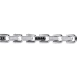 Discount Gabriel & Co. 8mm 925 Sterling Silver Black Spinel Men's Cylindrical Mix Link Chain Bracelet