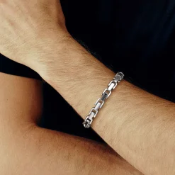 Discount Gabriel & Co. 8mm 925 Sterling Silver Black Spinel Men's Cylindrical Mix Link Chain Bracelet