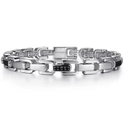 Discount Gabriel & Co. 8mm 925 Sterling Silver Black Spinel Men's Cylindrical Mix Link Chain Bracelet