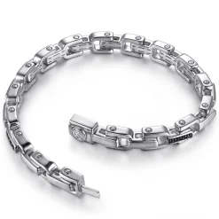 Discount Gabriel & Co. 8mm 925 Sterling Silver Black Spinel Men's Cylindrical Mix Link Chain Bracelet