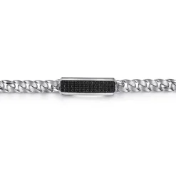 Sale Gabriel & Co. 43mm 925 Sterling Silver Black Spinel Men's Mix Cuban Link Chain with ID Bracelet