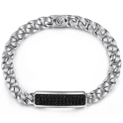 Sale Gabriel & Co. 43mm 925 Sterling Silver Black Spinel Men's Mix Cuban Link Chain with ID Bracelet