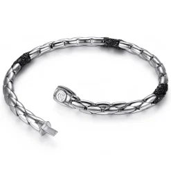 Gabriel & Co. 6mm 925 Sterling Silver Black Spinel Tubular Men's Hollow Chain Bracelet