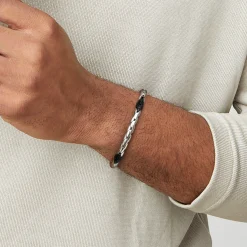 Gabriel & Co. 6mm 925 Sterling Silver Black Spinel Tubular Men's Hollow Chain Bracelet