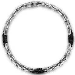 Gabriel & Co. 6mm 925 Sterling Silver Black Spinel Tubular Men's Hollow Chain Bracelet