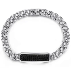 Sale Gabriel & Co. 43mm 925 Sterling Silver Black Spinel Men's Mix Cuban Link Chain with ID Bracelet