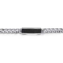 Sale Gabriel & Co. 43mm 925 Sterling Silver Black Spinel Men's Mix Cuban Link Chain with ID Bracelet