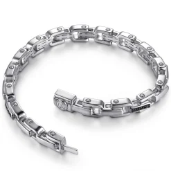 Discount Gabriel & Co. 8mm 925 Sterling Silver Black Spinel Men's Cylindrical Mix Link Chain Bracelet