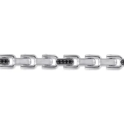 Discount Gabriel & Co. 8mm 925 Sterling Silver Black Spinel Men's Cylindrical Mix Link Chain Bracelet