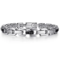 Discount Gabriel & Co. 8mm 925 Sterling Silver Black Spinel Men's Cylindrical Mix Link Chain Bracelet