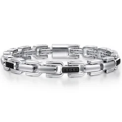 Gabriel & Co. 8mm 925 Sterling Silver Black Spinel Men's Cylindrical Mix Link Chain Bracelet